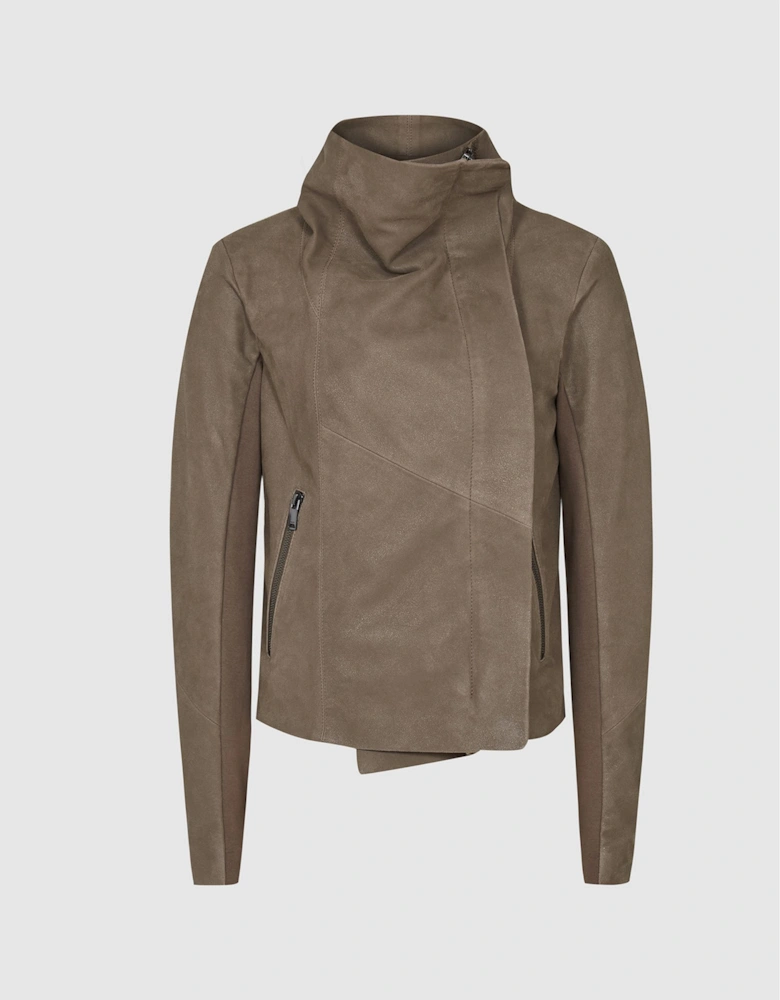 Suede Leather Funnel Neck Jacket