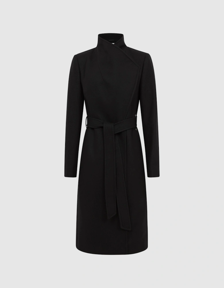 Cashmere Wool Blend Wrap Collar Belted Coat