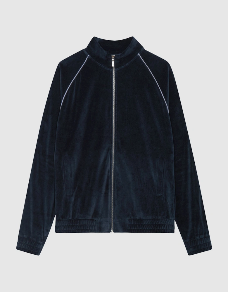 Velour Zip Through Jacket With Piping