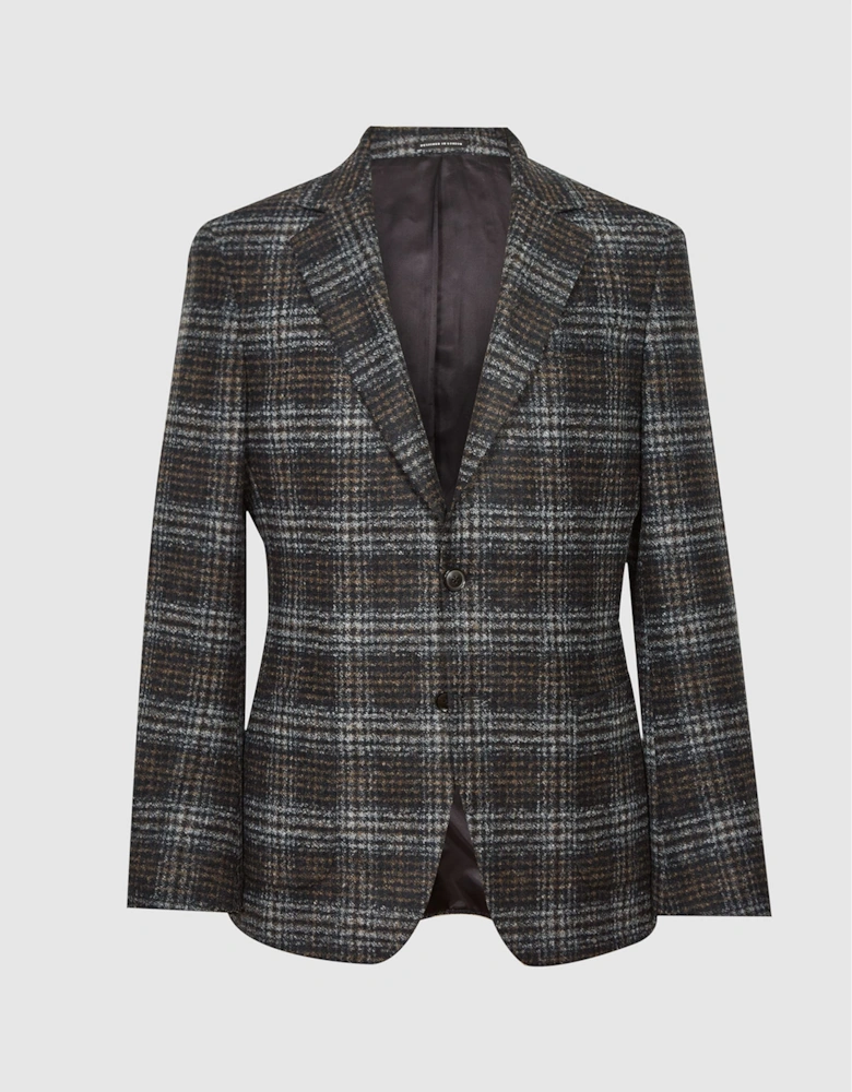 Wool Blend Checked Slim Fit Blazer