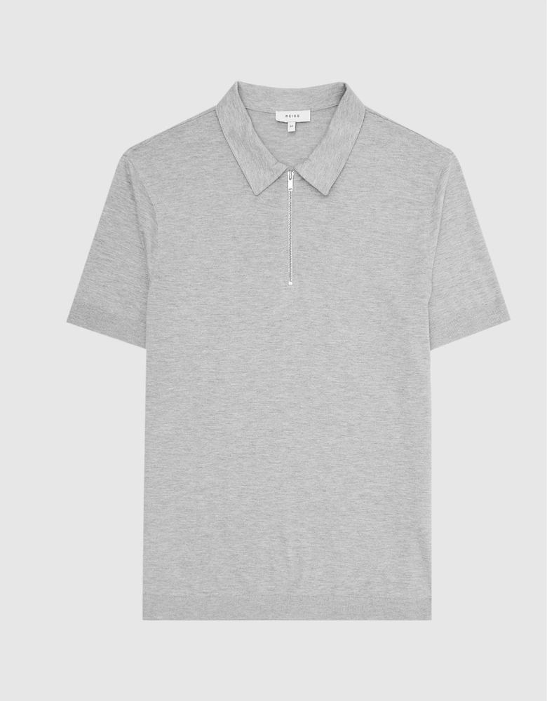 Self-Start Rib Zip-Neck Polo Shirt