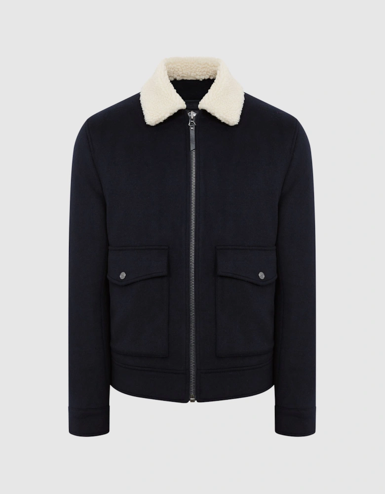Shearling Collar Wool Short Jacket