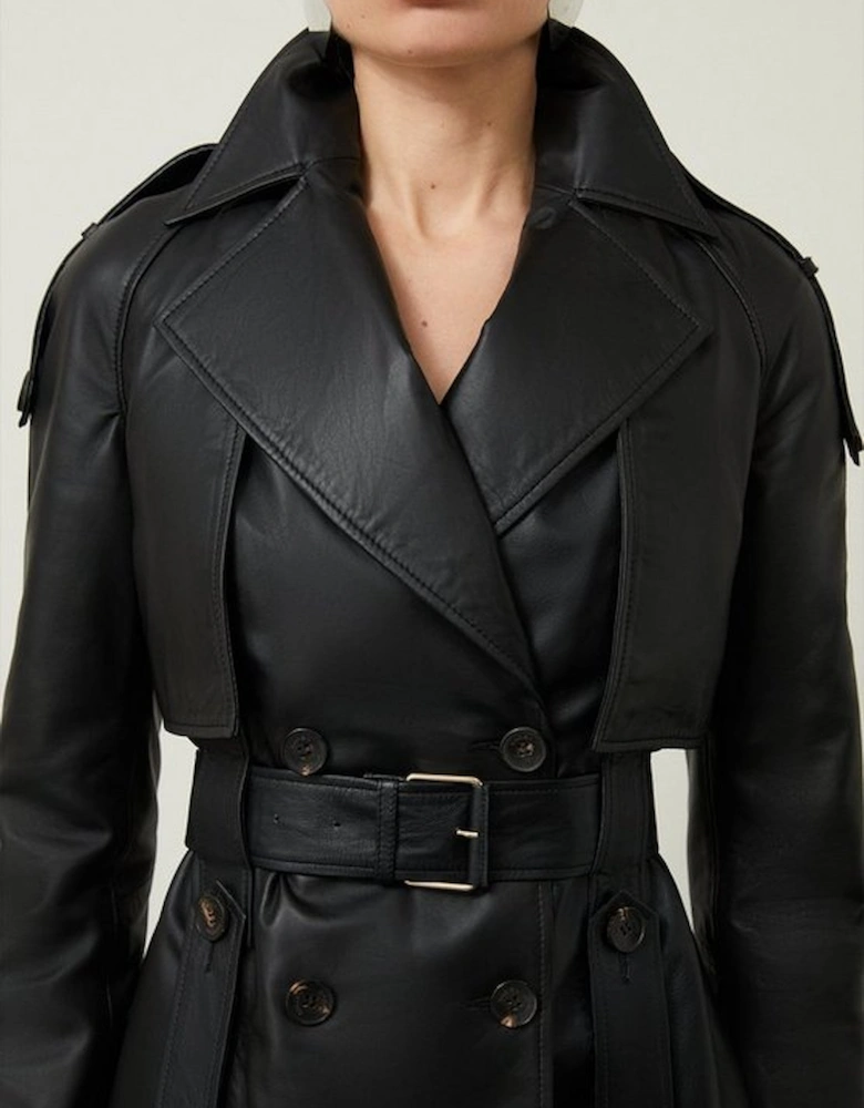 Leather Short Belted Trench Coat