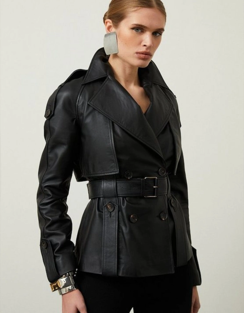 Leather Short Belted Trench Coat