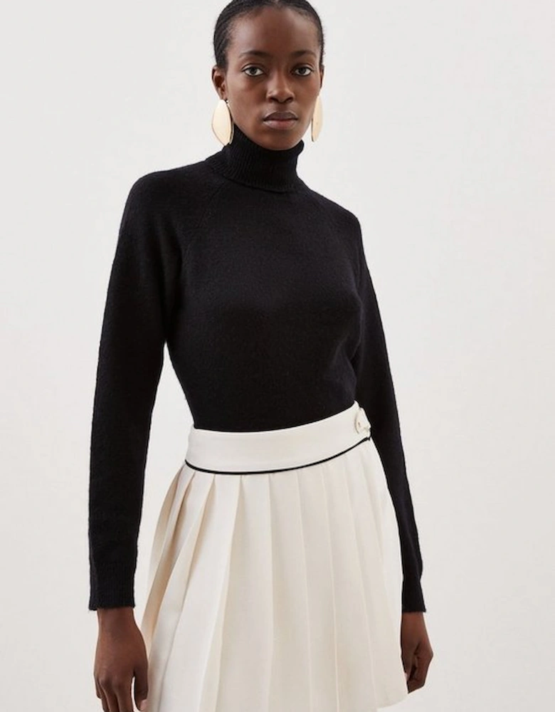 Soft Tailored Tab Detail Pleated Mini Skirt