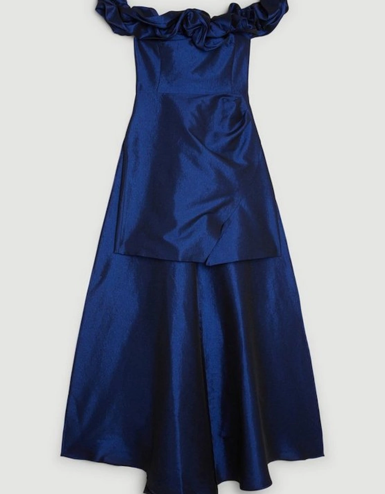 Metallic Off Shoulder High Low Tailored Mini Dress