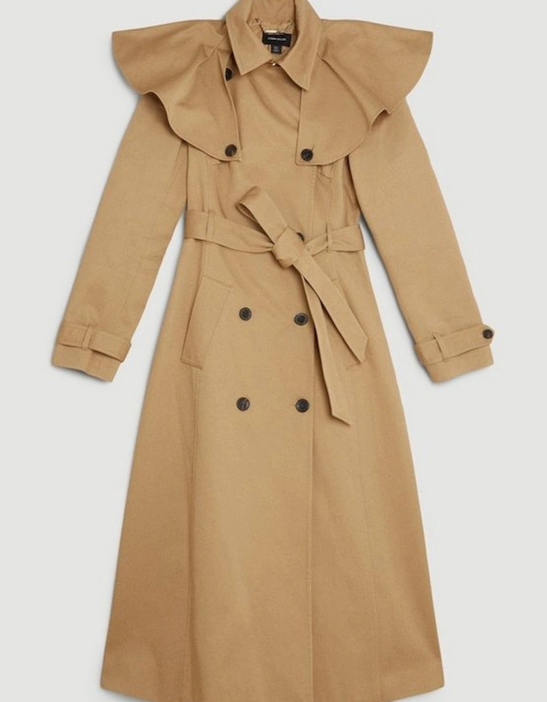 Tailored Draped Storm Flap Detail Belted Trench Coat