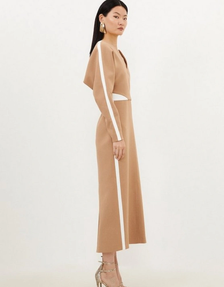 Petite Compact Stretch Contrast Panel Tailored Midi Dress