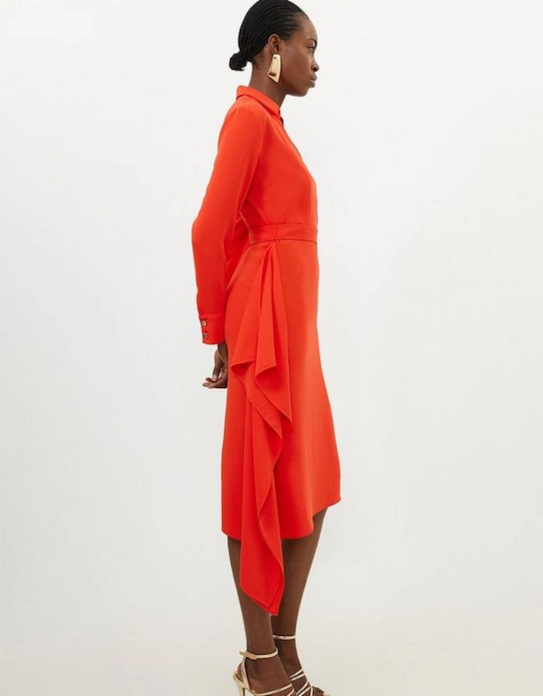 Soft Tailored Belted Draped Wrap Midi Dress, 5 of 4