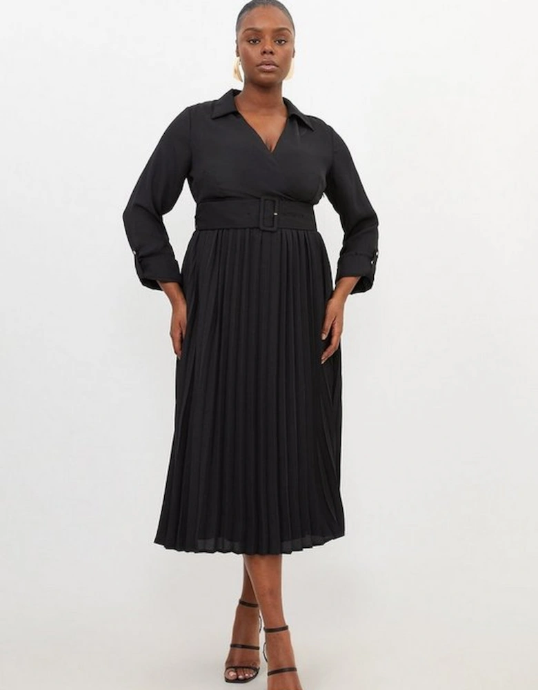 Plus Size Pleated Georgette Woven Midi Dress