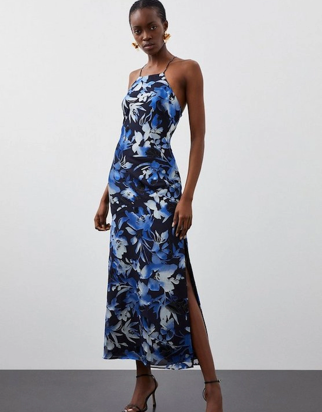 Tall Satin Floral Devore Woven Strappy Maxi Dress, 4 of 3