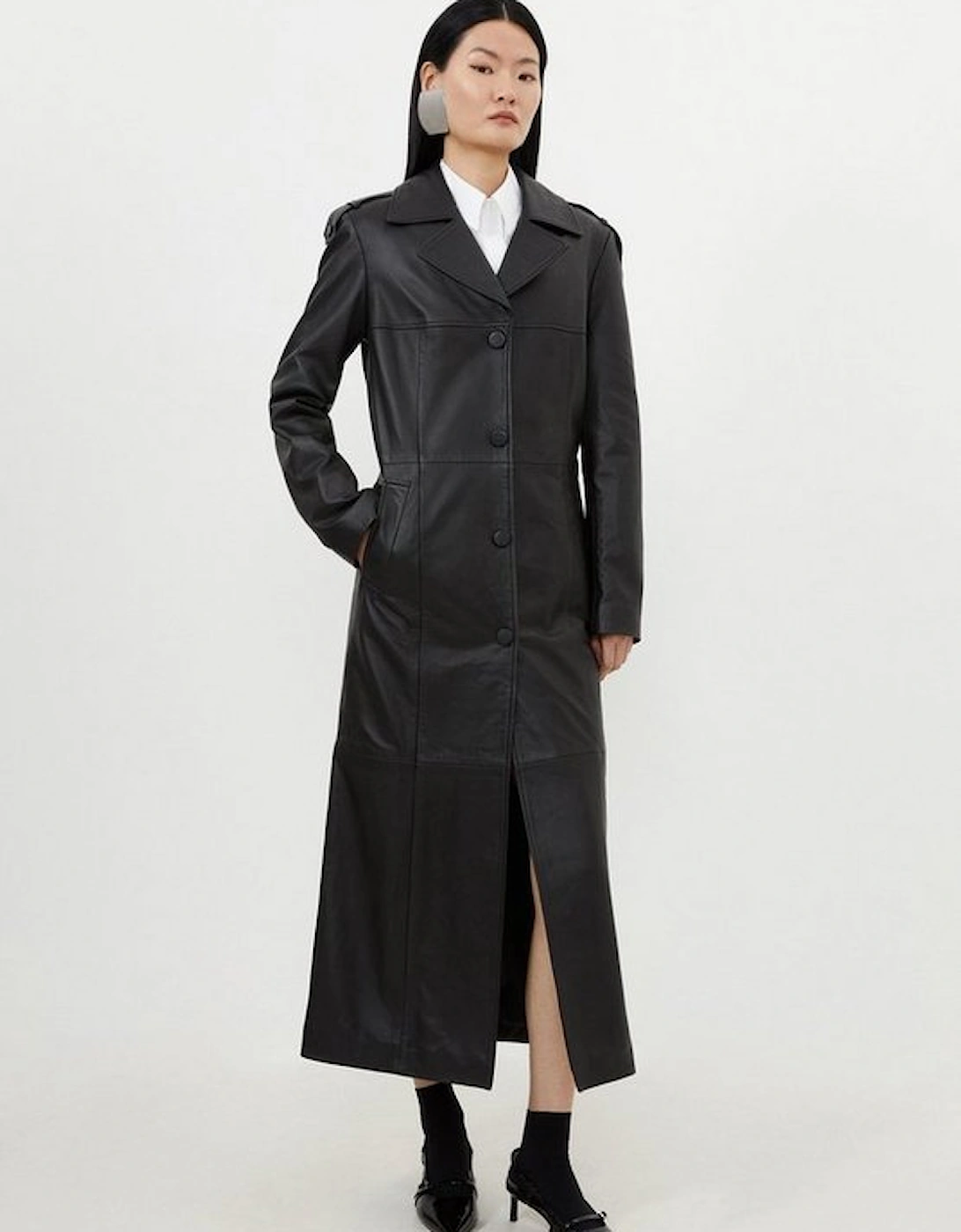 Leather Tailored Midaxi Trench Coat, 5 of 4