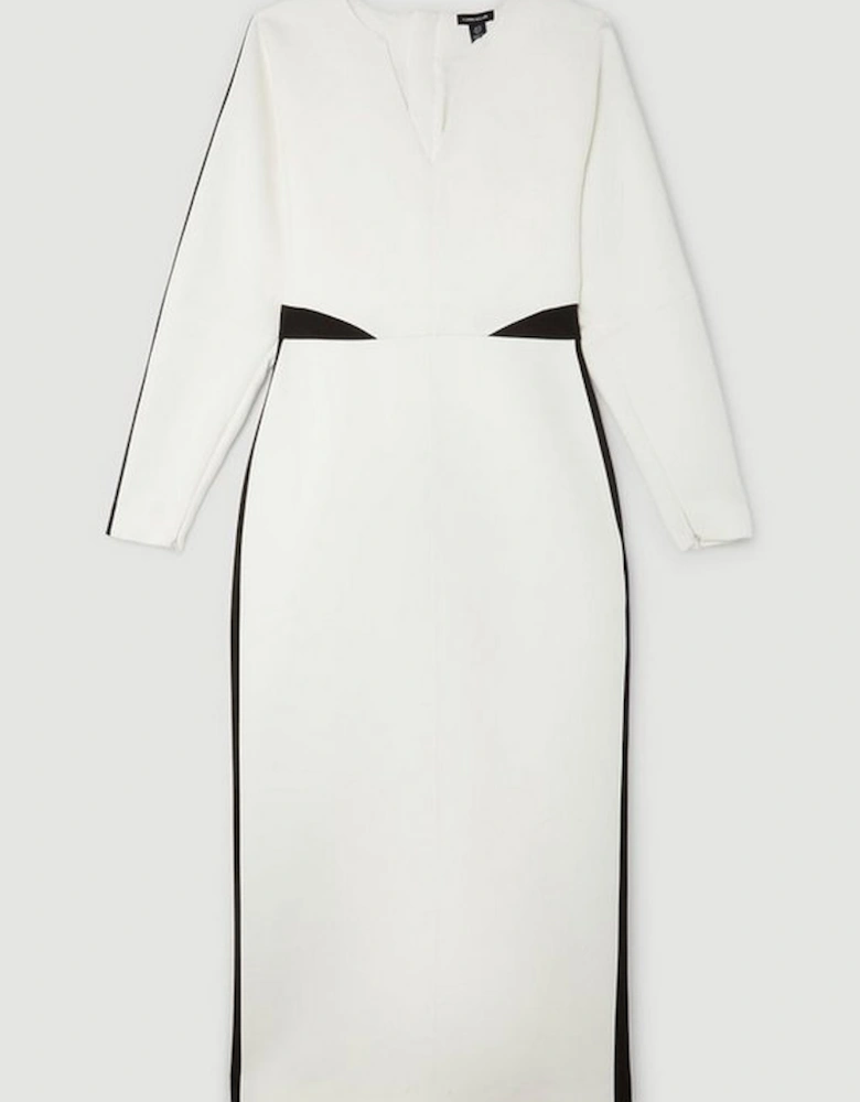 Compact Stretch Contrast Panel Tailored Midi Dress