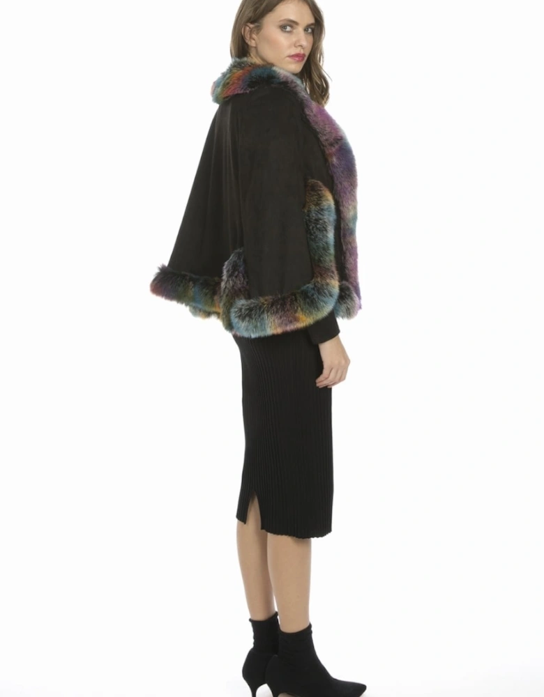 Multi Faux Fur Faux Suede Cape Jacket