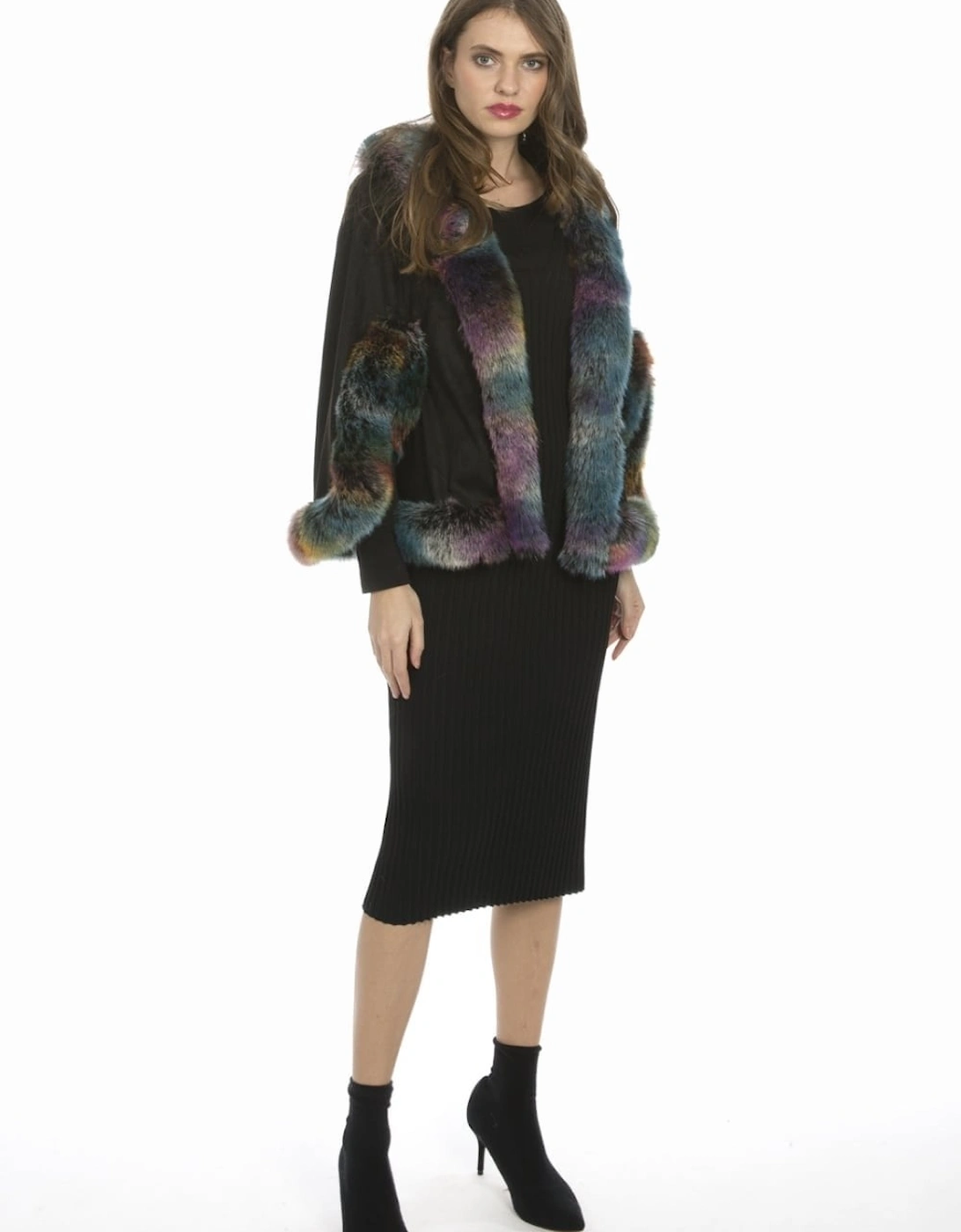 Multi Faux Fur Faux Suede Cape Jacket