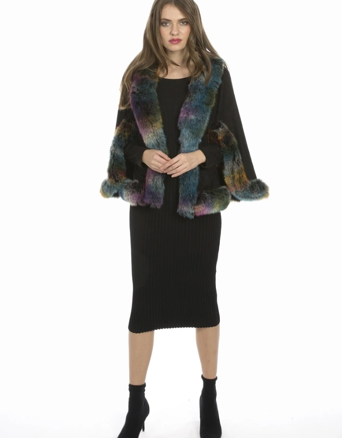 Multi Faux Fur Faux Suede Cape Jacket, 4 of 3