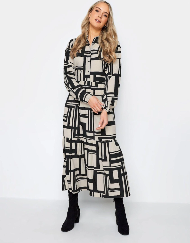 Abstract Stone Printed Tiered Dress