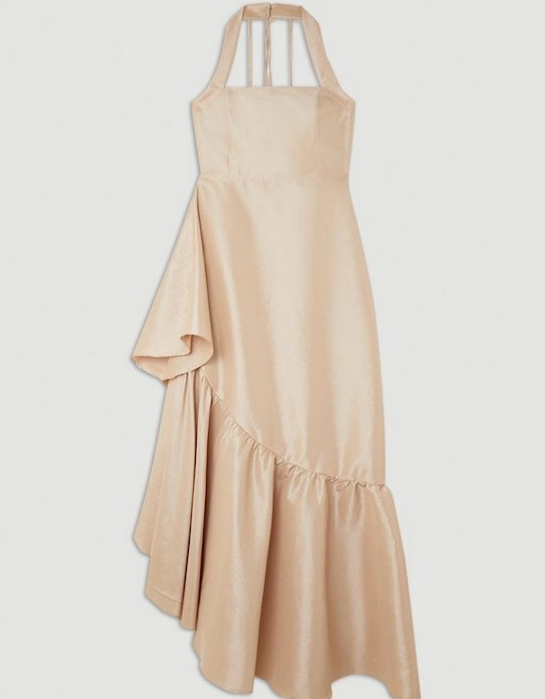 Metallic Taffeta Halterneck Ruffle Hem Midaxi Dress