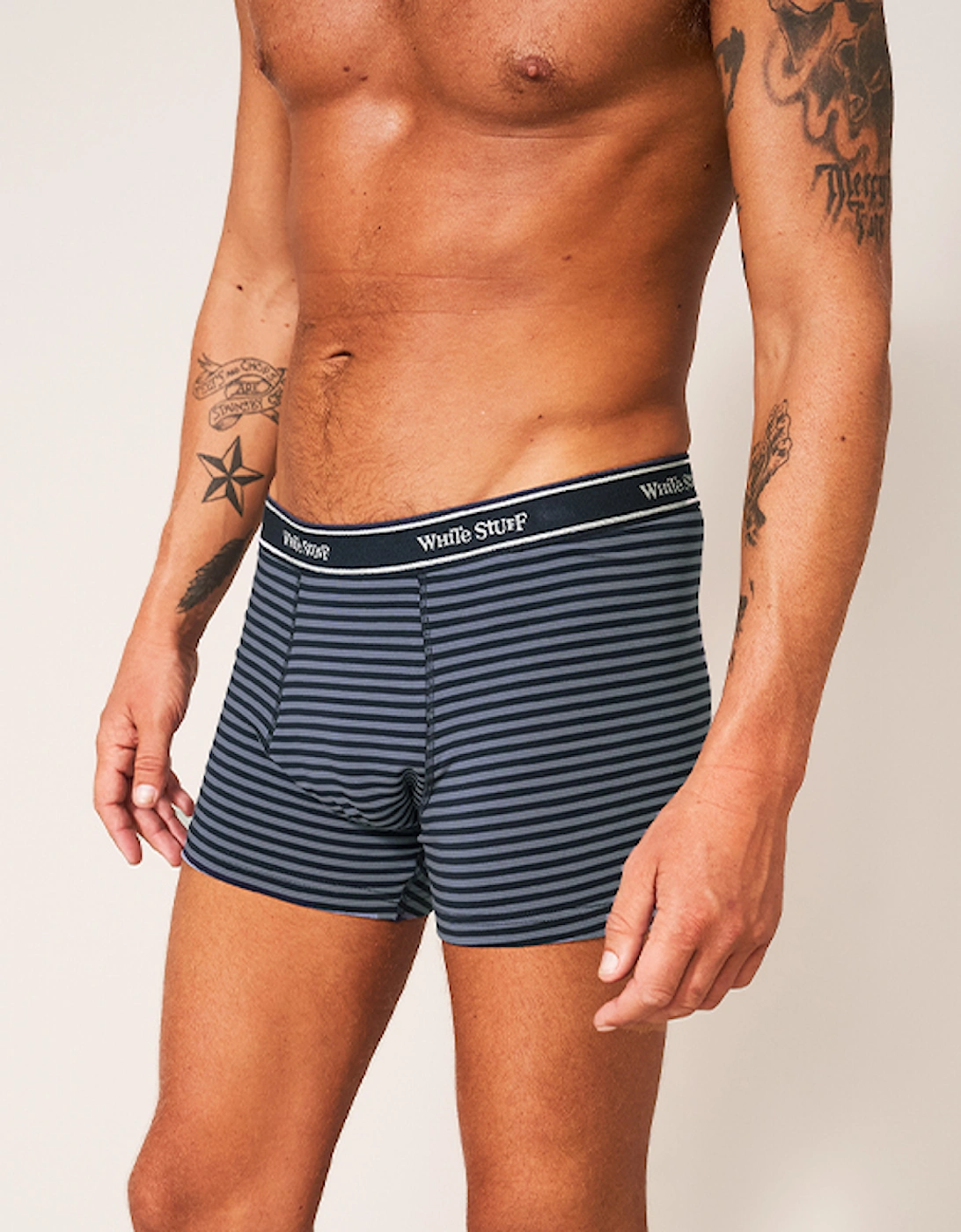 Men's 2 Pack Boxers Plain And Stripe Navy Multi