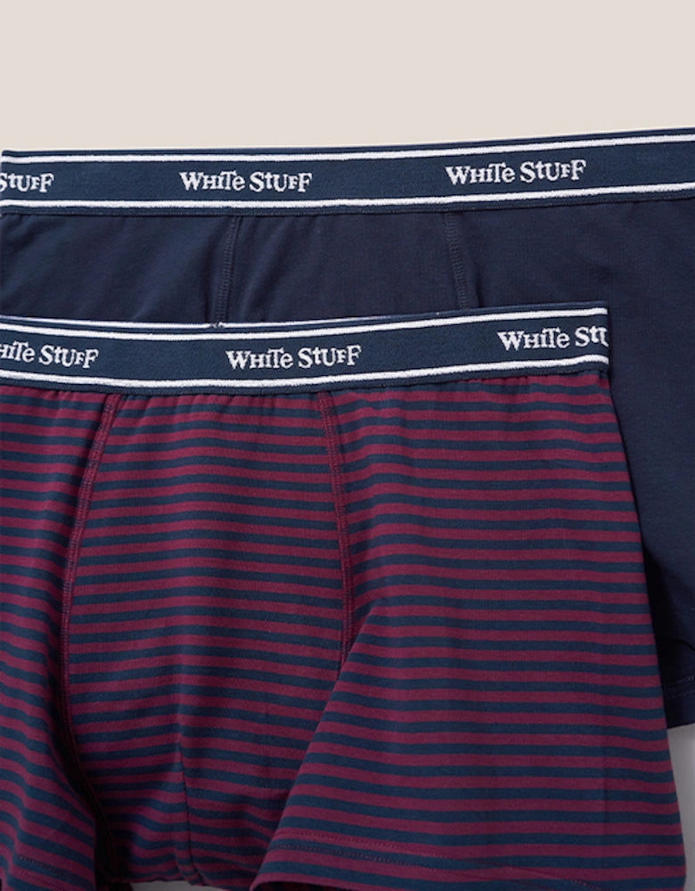 Men's 2 Pack Boxers Plain And Stripe Navy Multi