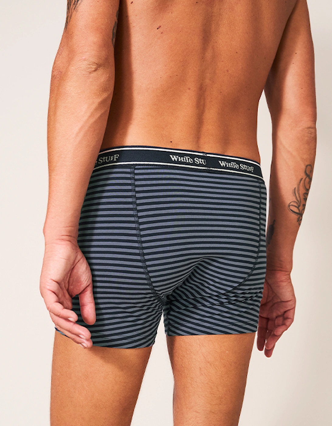 Men's 2 Pack Boxers Plain And Stripe Navy Multi