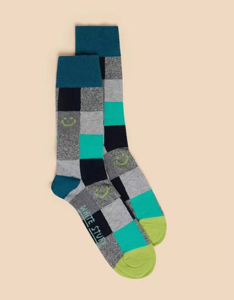 Men's Smiley Check Ankle Sock Grey Multi