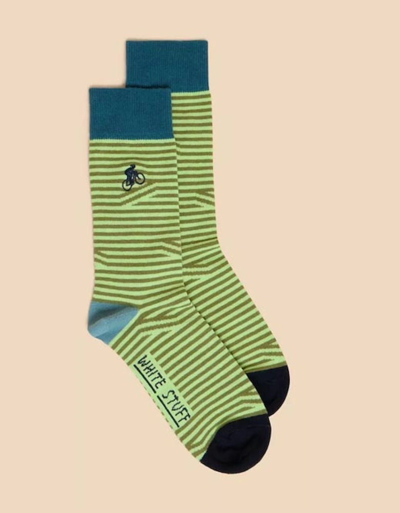 Men's Embroidered Bicycle Ankle Sock Green Multi