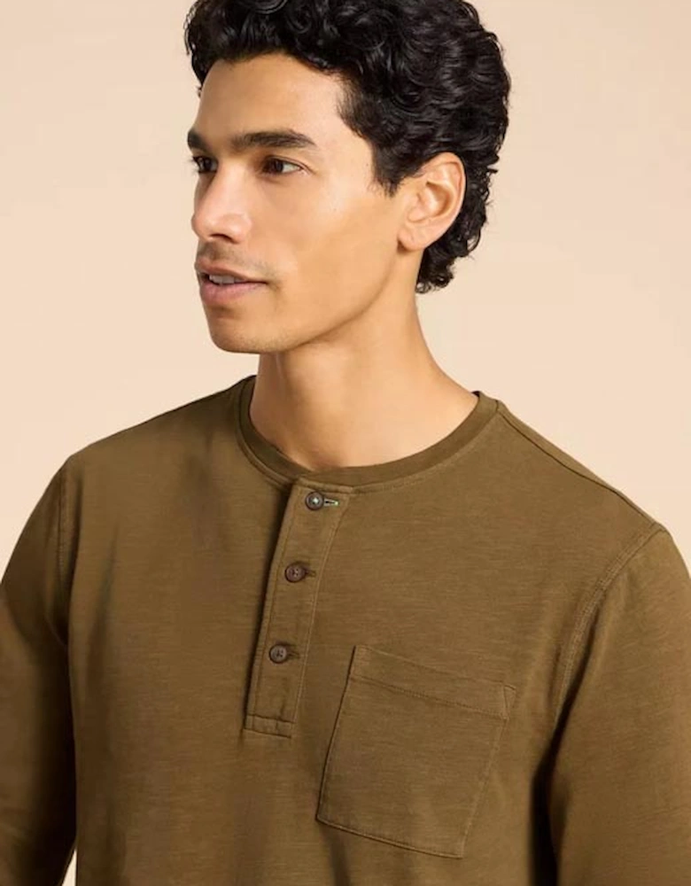 Men's Newton Long Sleeve Henley Shirt Khaki Green