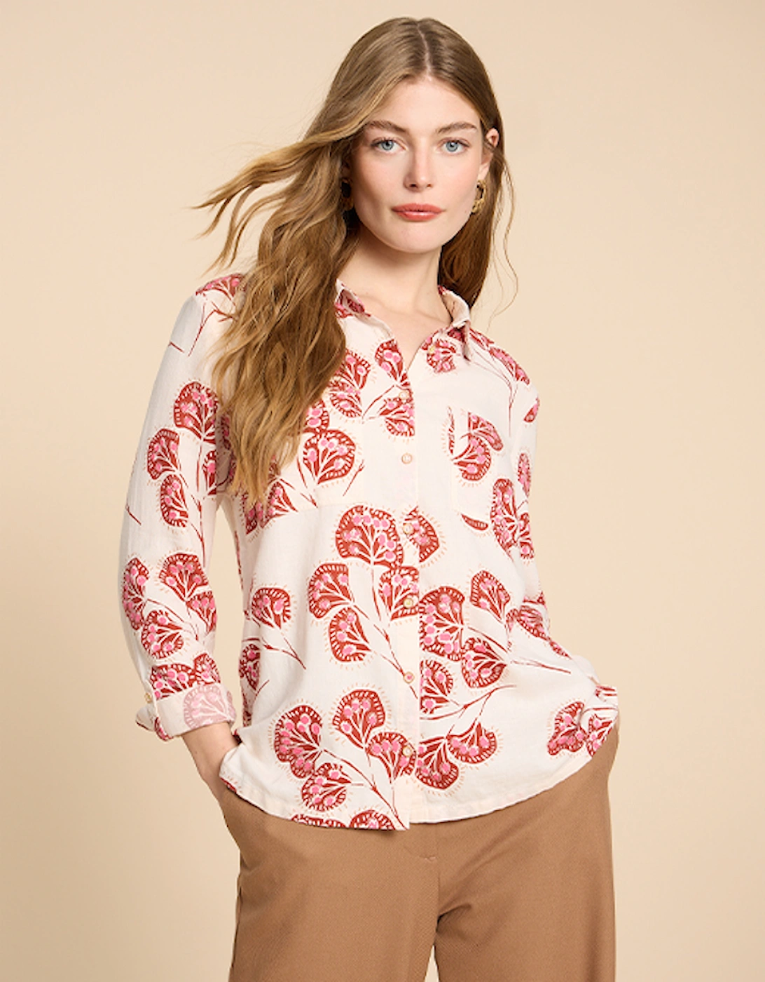 Women's Sophie Organic Cotton Shirt Ivory Print, 8 of 7