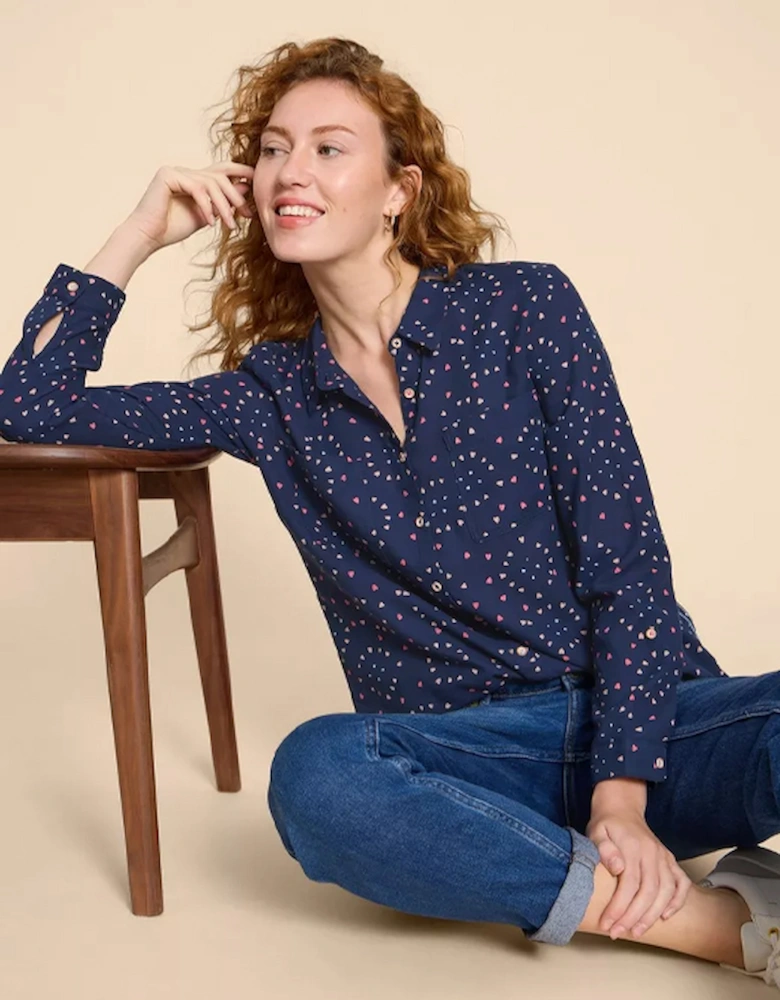 Women's Sophie Organic Cotton Shirt Navy Print