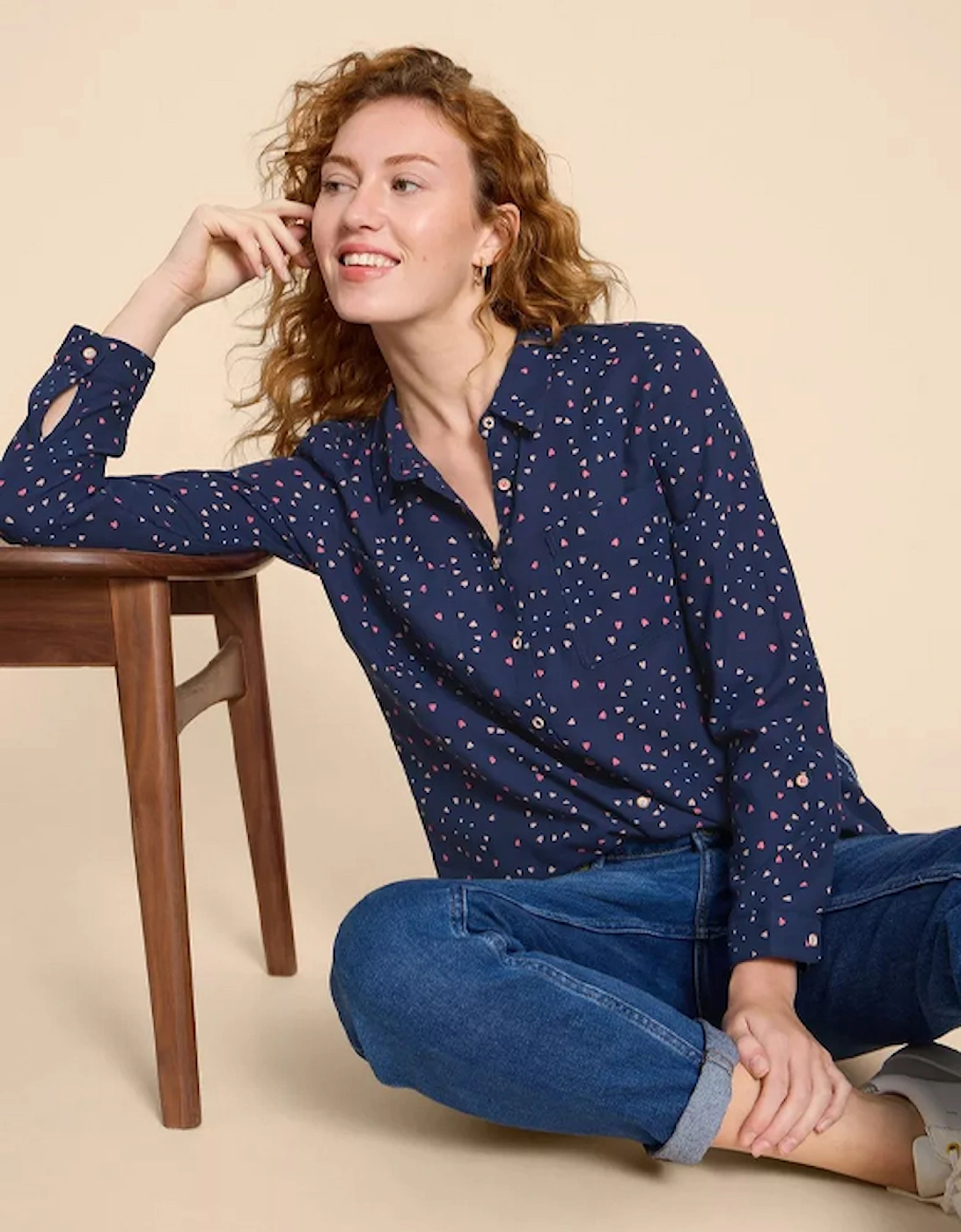 Women's Sophie Organic Cotton Shirt Navy Print, 8 of 7