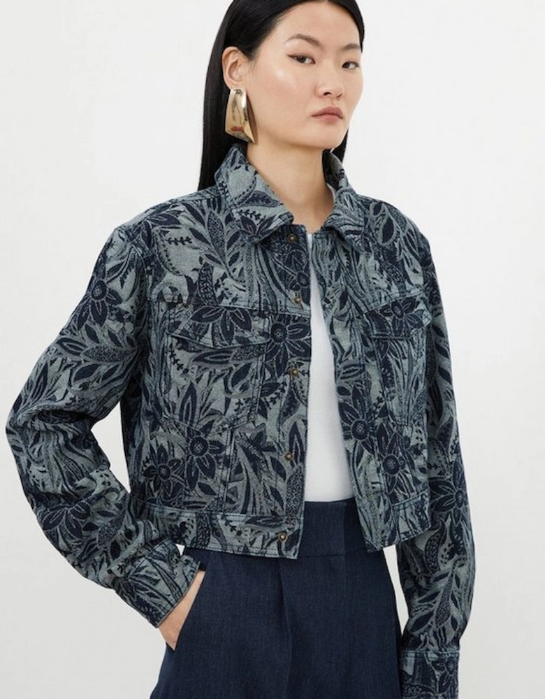 Denim Floral Jacquard Woven Jacket