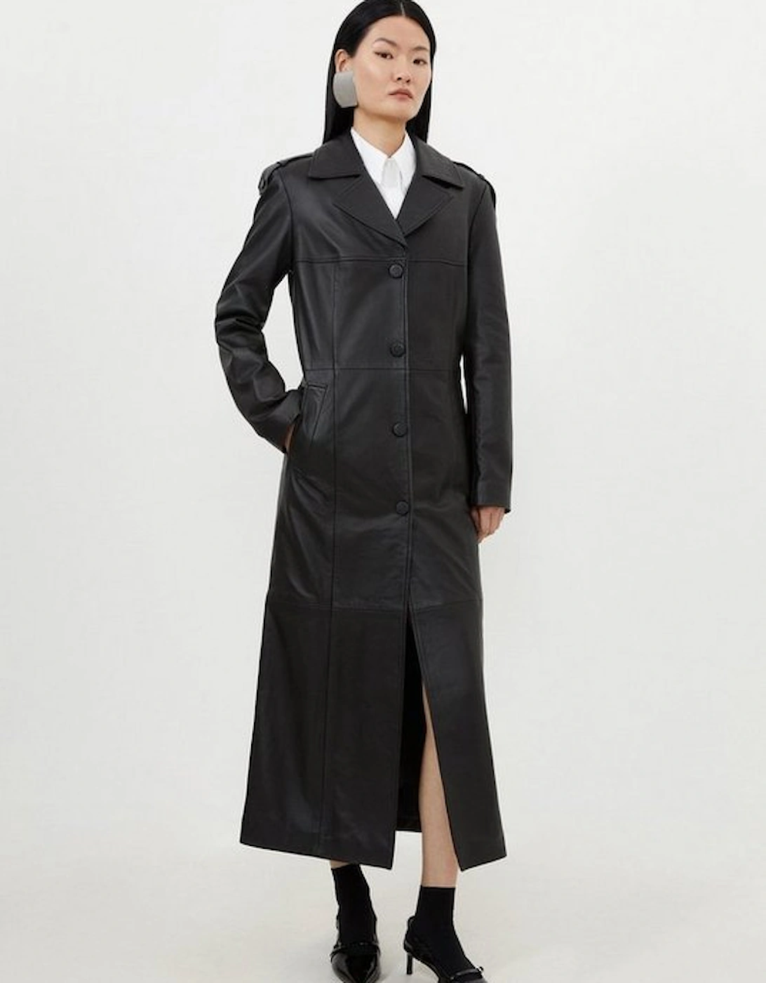 Petite Leather Tailored Midaxi Trench Coat, 5 of 4
