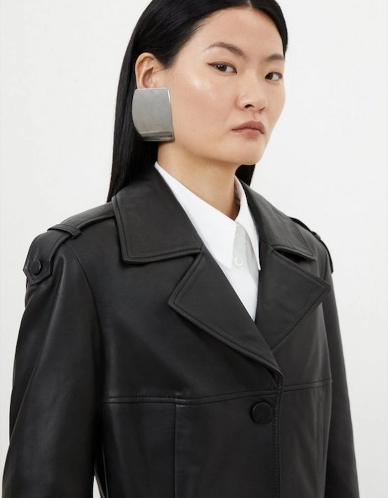 Petite Leather Tailored Midaxi Trench Coat