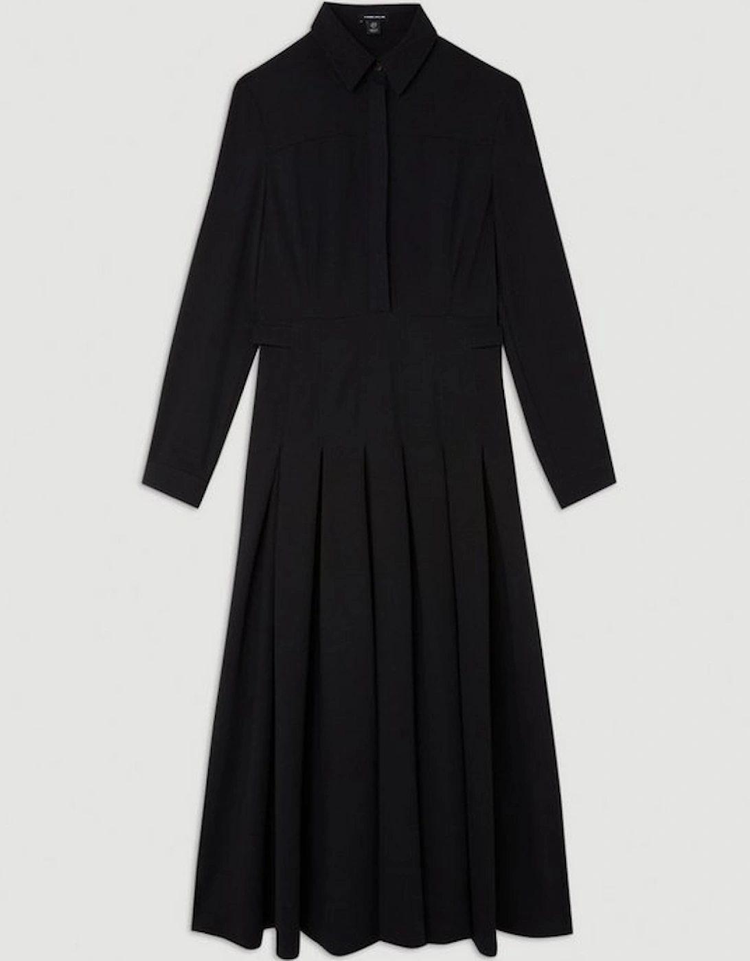 Tailored Crepe Pleated Midi Shirt Dress