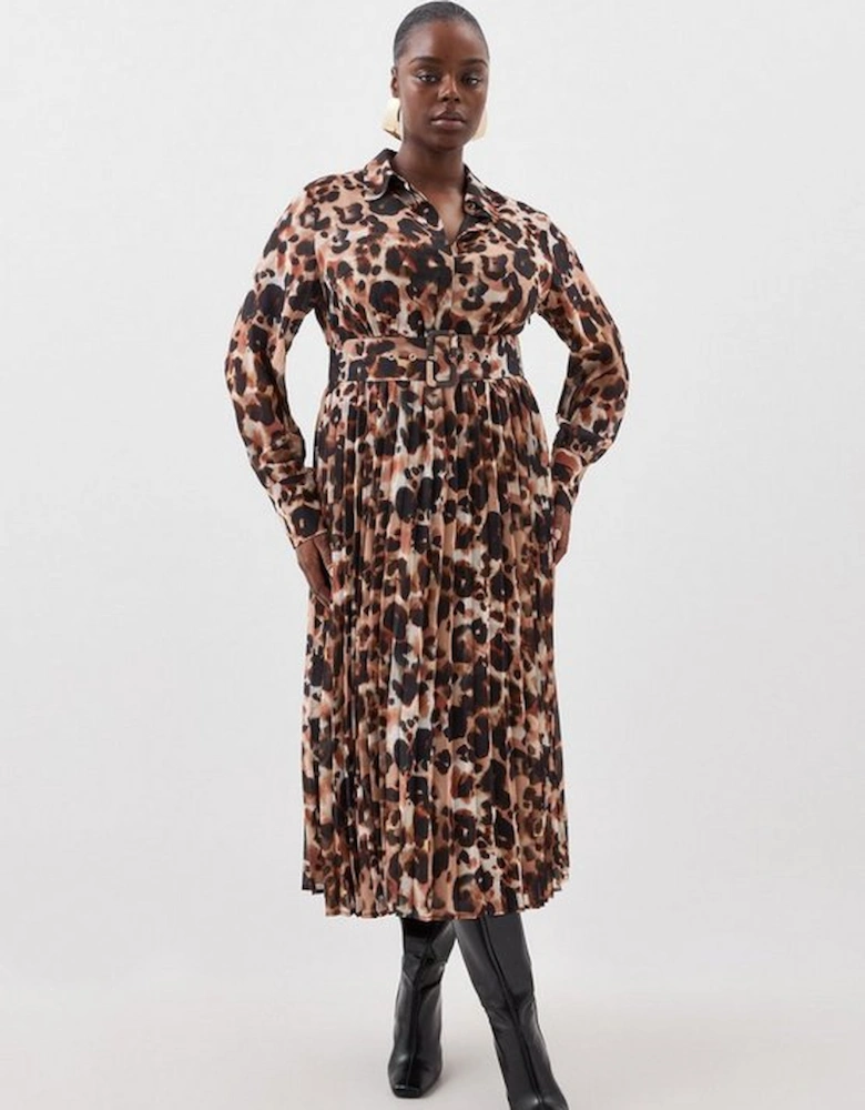 Plus Size Blurred Animal Georgette Woven Shirt Midi Dress