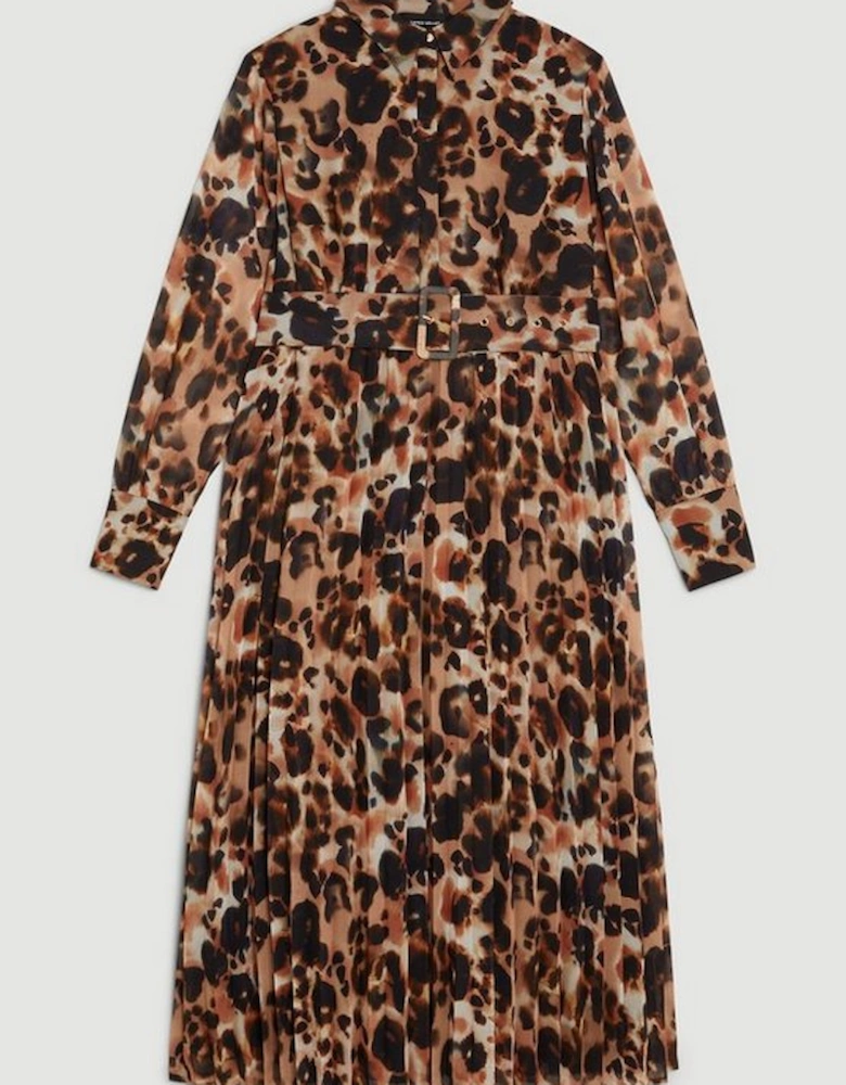 Plus Size Blurred Animal Georgette Woven Shirt Midi Dress