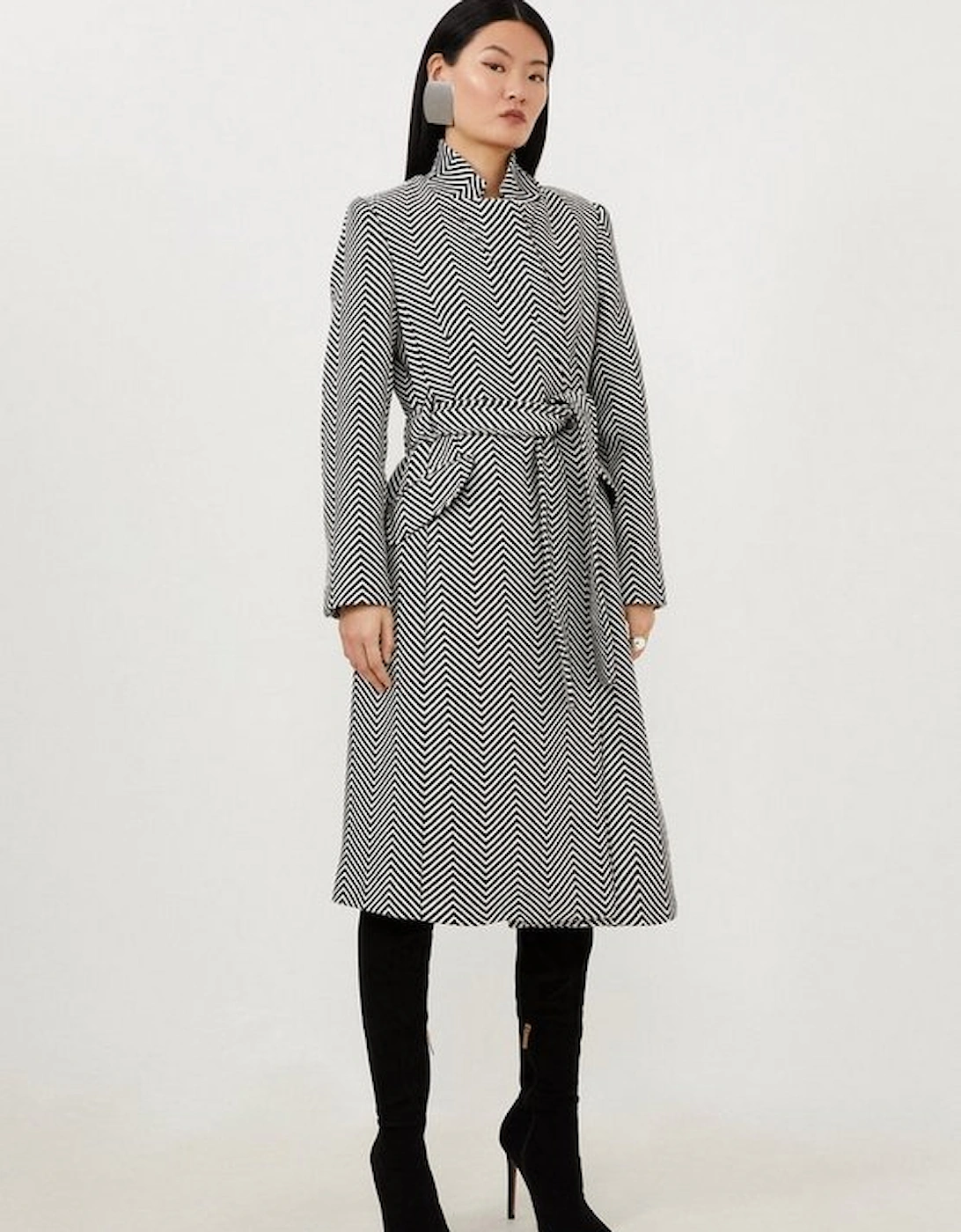 Tailored Notch Neck Belted Midi Coat