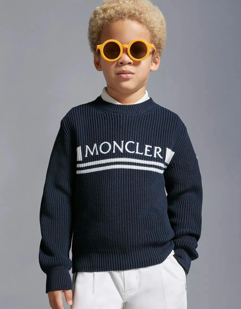 Kids Woven Logo Sweater Navy