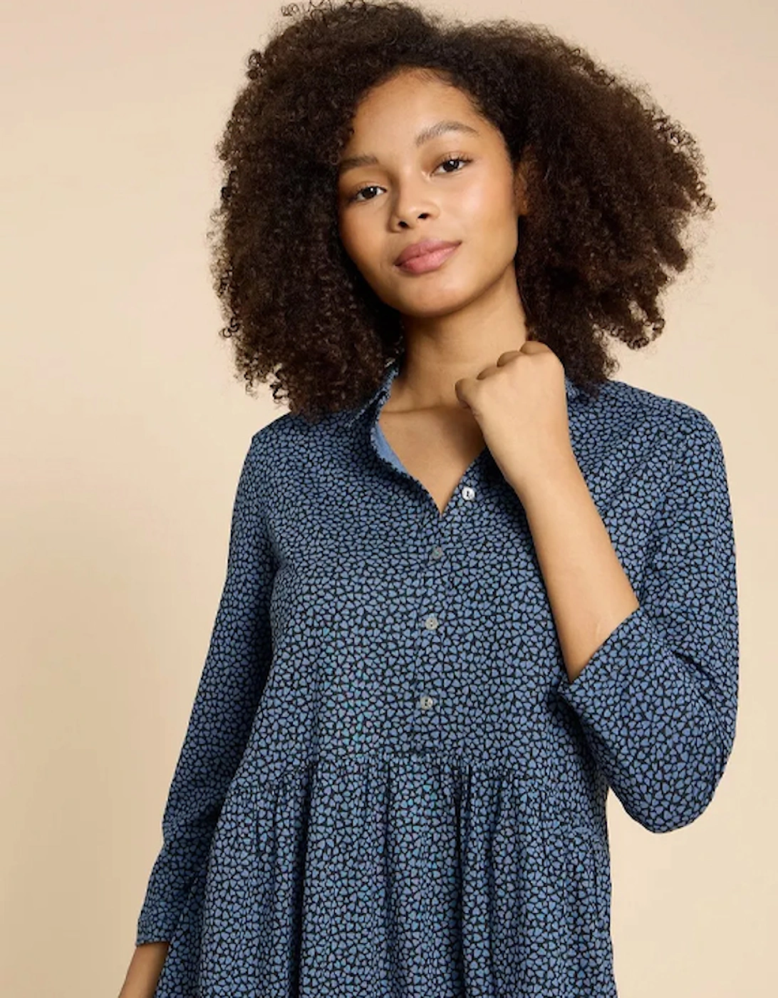 Petite Women's Everly Jersey Shirt Dress Blue Print