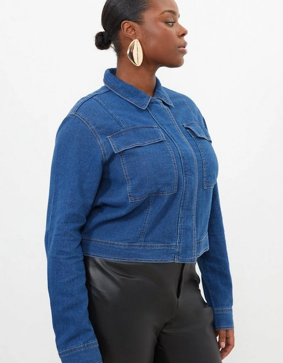 Plus Size Denim Woven Boxy Jacket