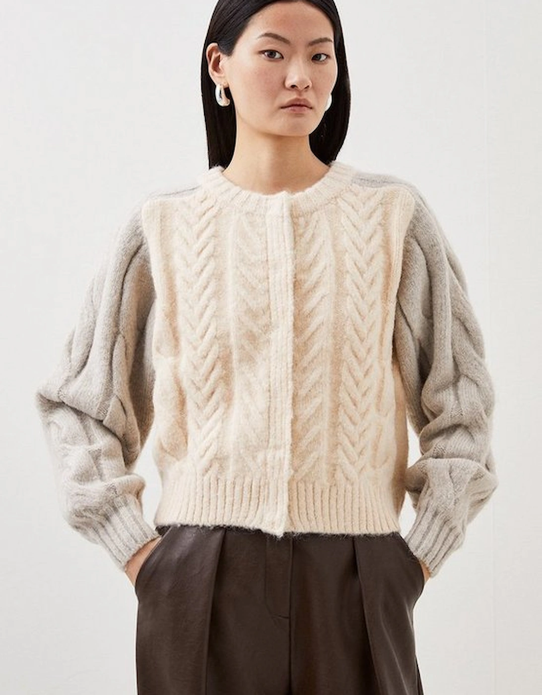 Wool Blend Cable Colour Block Cardigan, 4 of 3