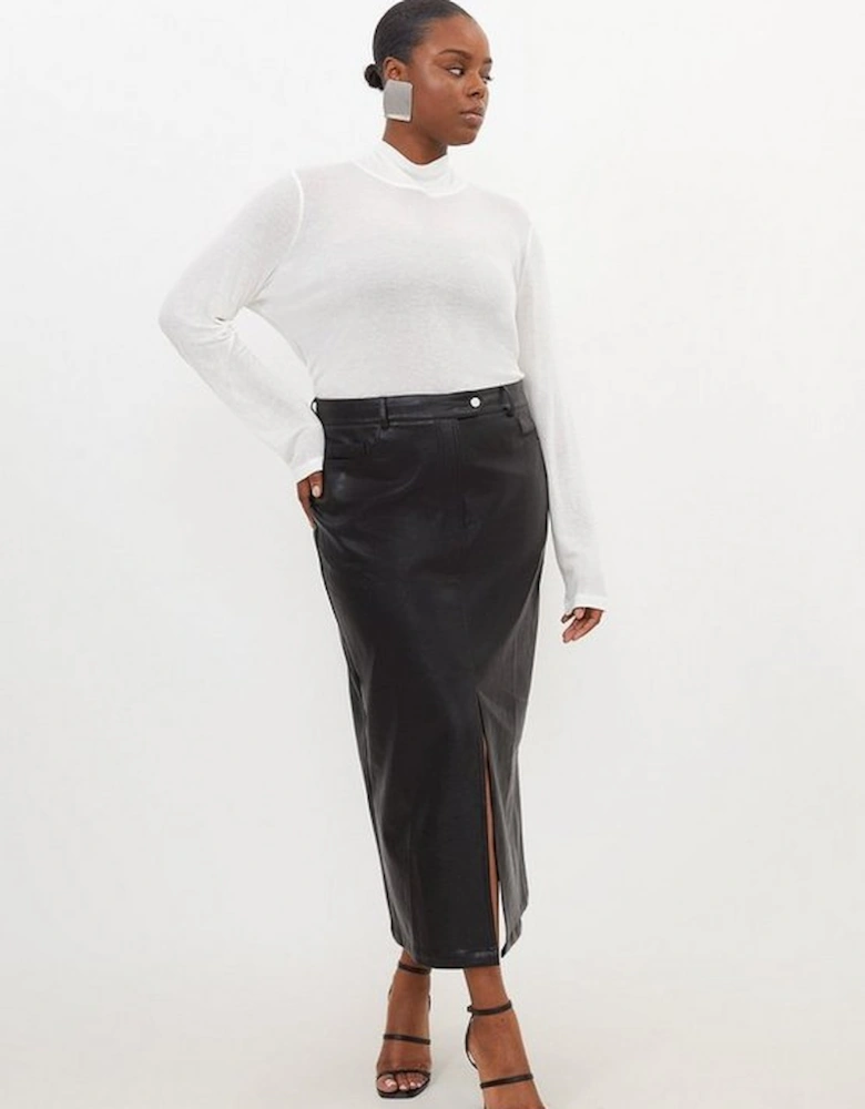 Plus Size Faux Leather Pencil Maxi Skirt