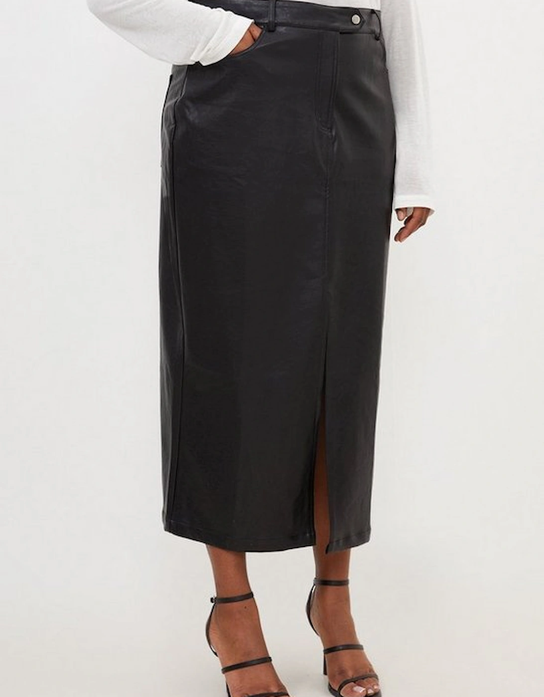 Plus Size Faux Leather Pencil Maxi Skirt