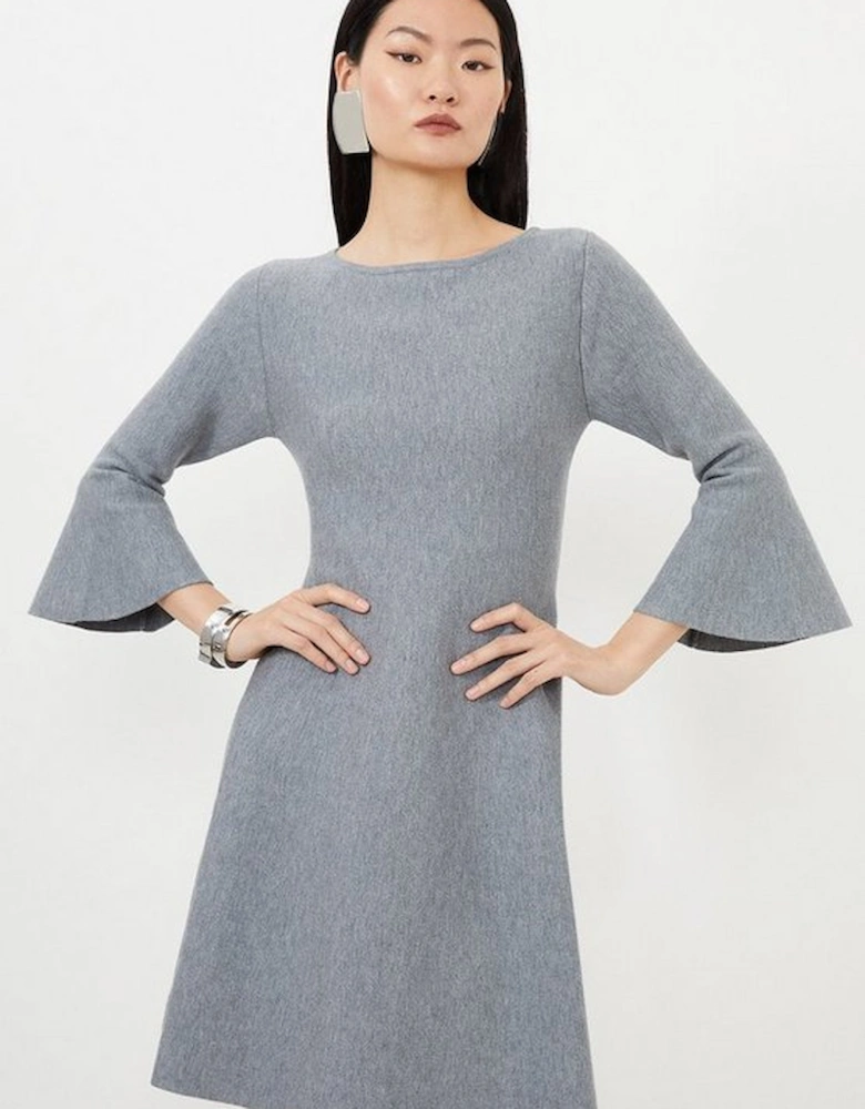 Compact Wool Look Double Faced Skater Dress With Full Sleeve