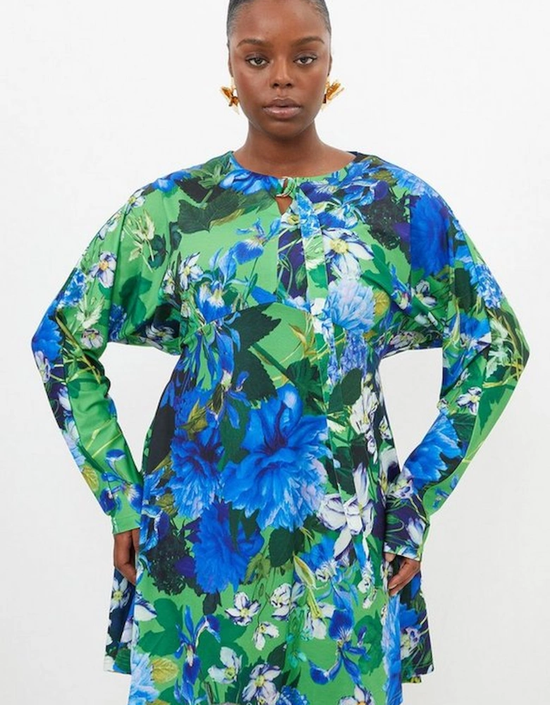 Plus Size Floral Jungle Jersey Crepe Batwing Mini Dress