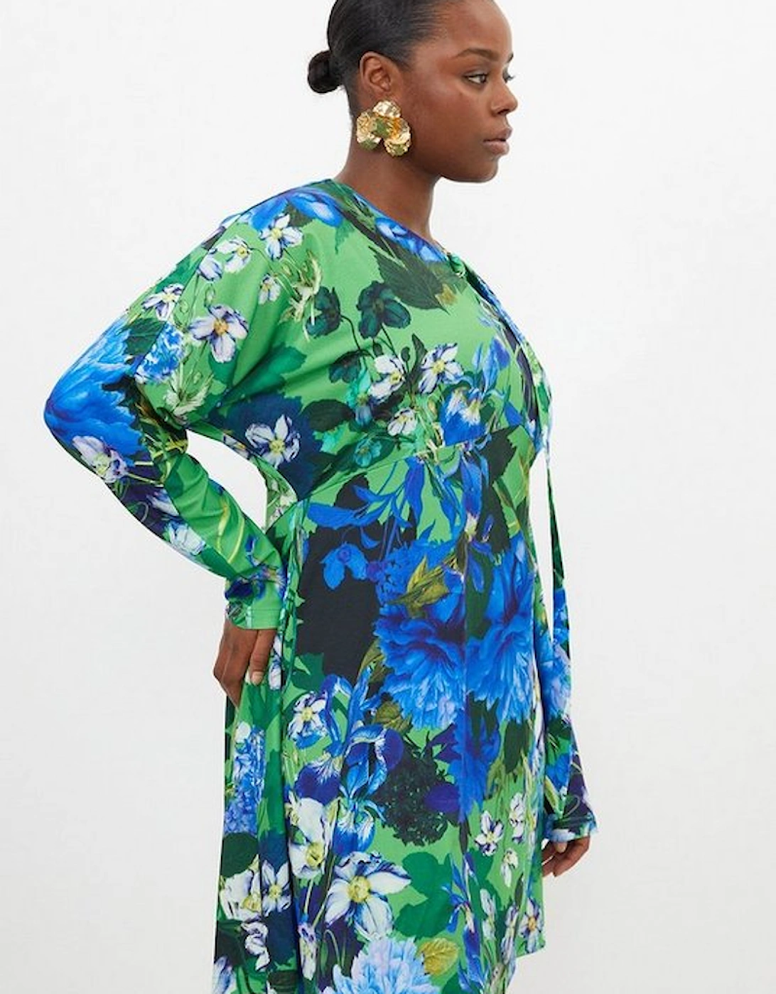 Plus Size Floral Jungle Jersey Crepe Batwing Mini Dress