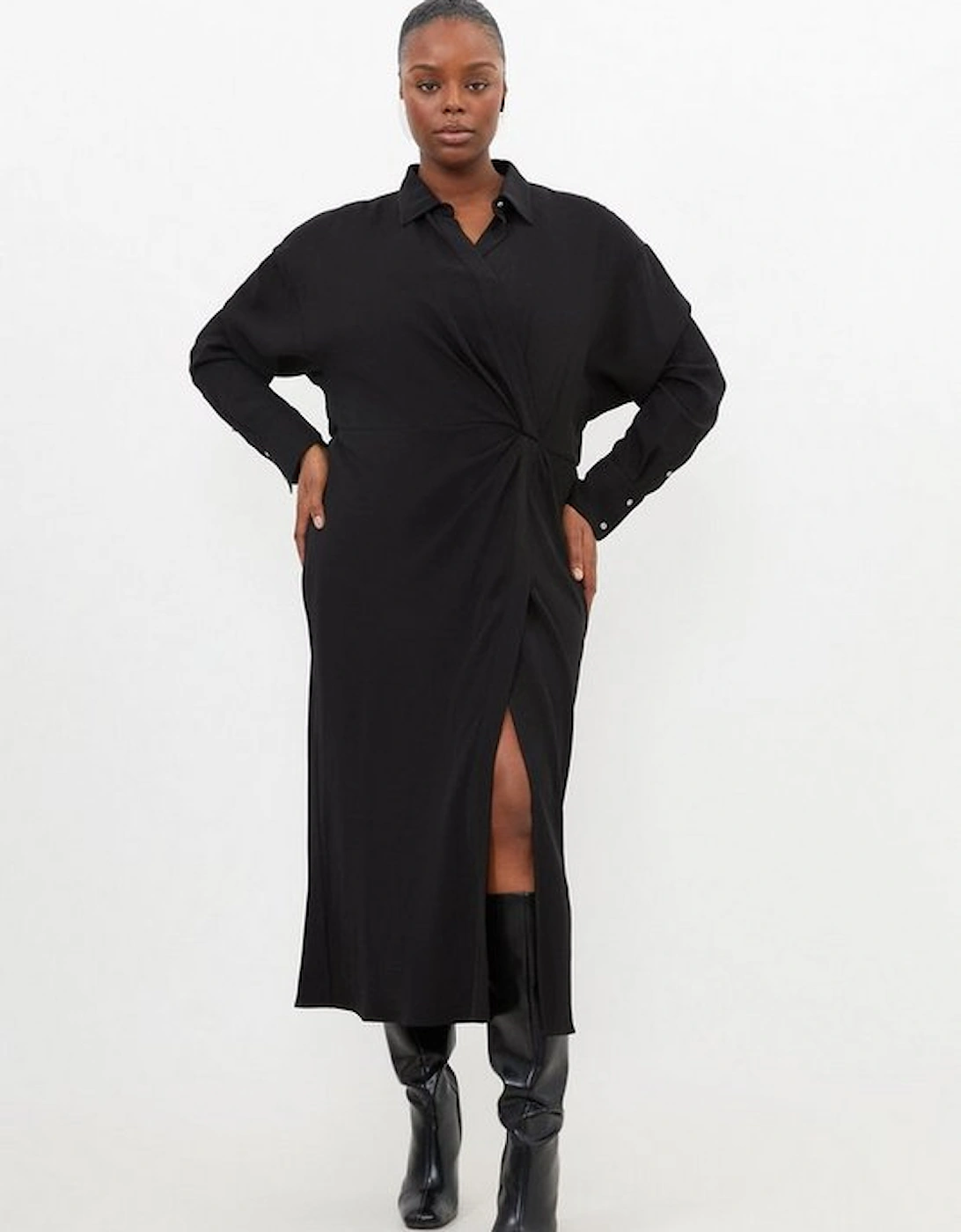 Plus Size Viscose Crepe Long Sleeve Woven Midi Shirt Dress, 5 of 4