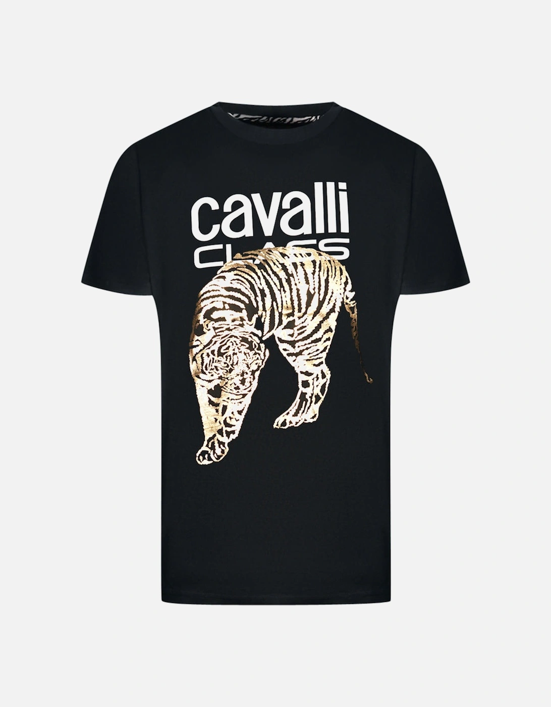 Cavalli Class Large Gold Tiger Stencil Logo Black T-Shirt, 3 of 2