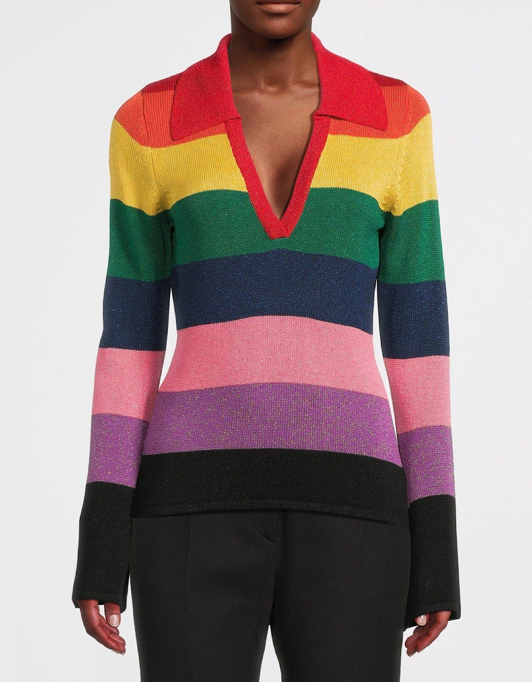 Jordan Rainbow Stripe Collared Knit Top - Rainbow Stripe, 6 of 5